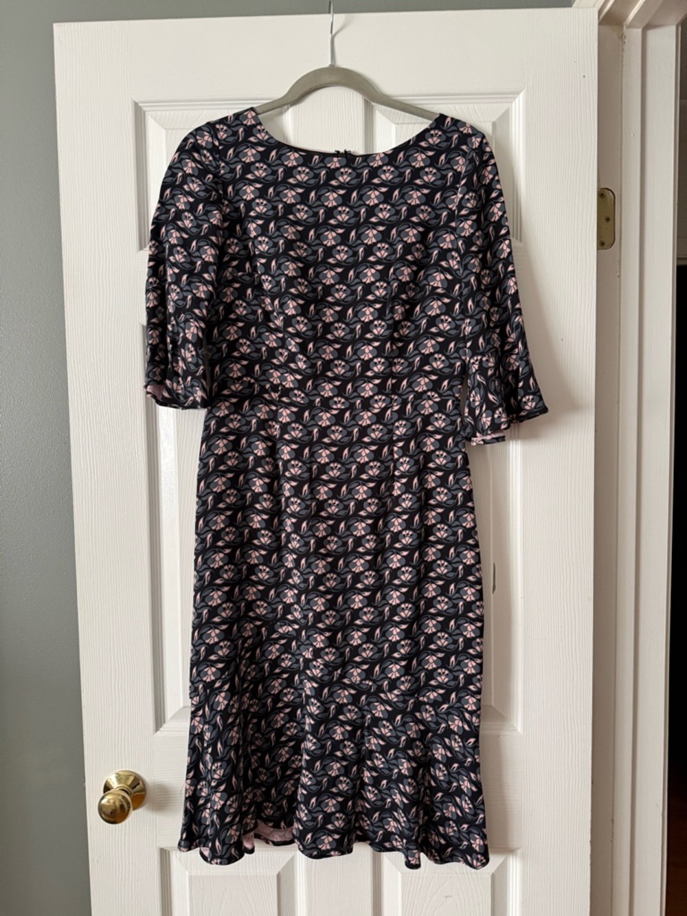Boden Black Midi Dress with Blush Floral Print
